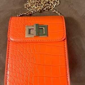 Crossi Orange Croc-Embossed Crossbody Bag gold chain